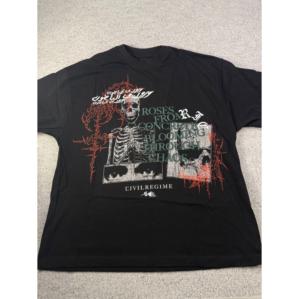 Civil Regime Roses From Concrete Skeleton Graphic Tee Black Large RFC Forever